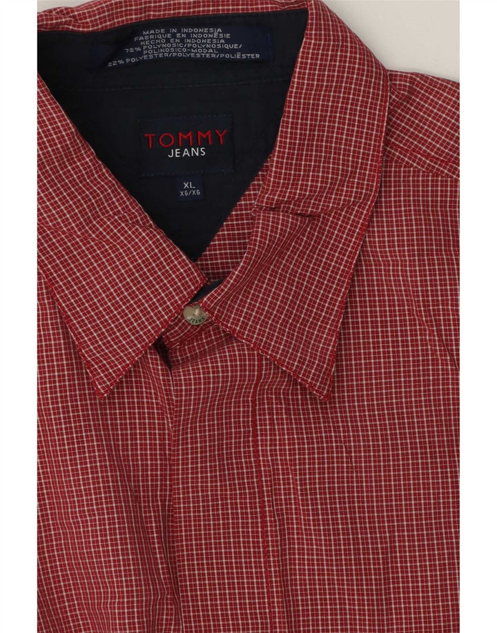 Cămașă cu mânecă scurtă Tommy Hilfiger pentru bărbați XL poliester vichy roșu