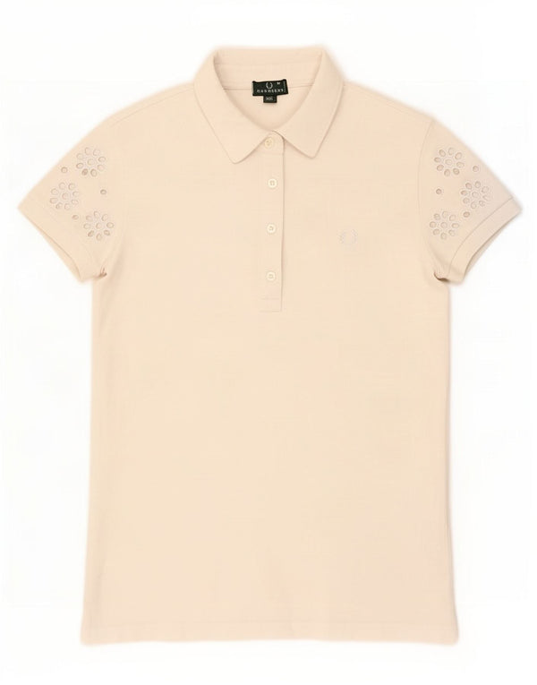 Tricou polo Fred Perry pentru femei UK 12 Bumbac Floral Alb Mediu