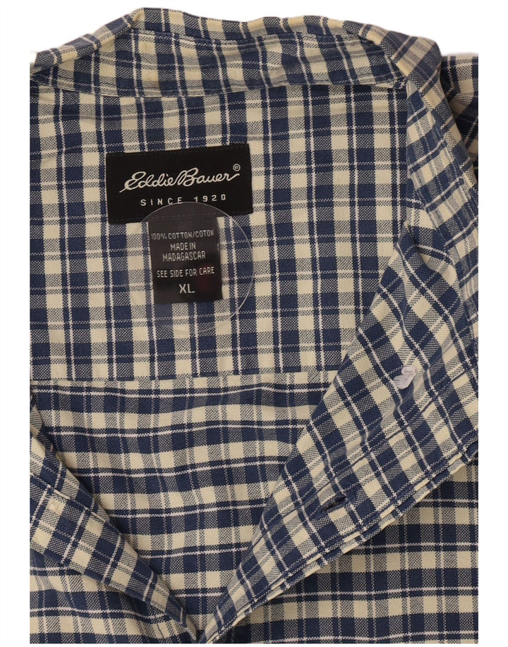 Cămașă cu mânecă scurtă pentru bărbați Eddie Bauer XL, bumbac cu carouri albastre