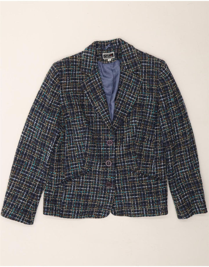 VINTAGE Womens 3 Button Blazer Jacket UK 16 Large Navy Blue Check Vintage Vintage and Second-Hand Vintage from Messina Hembry 