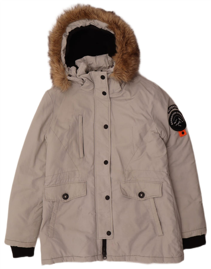 Jachetă parka cu glugă Superdry pentru femei UK 14 mare nailon gri