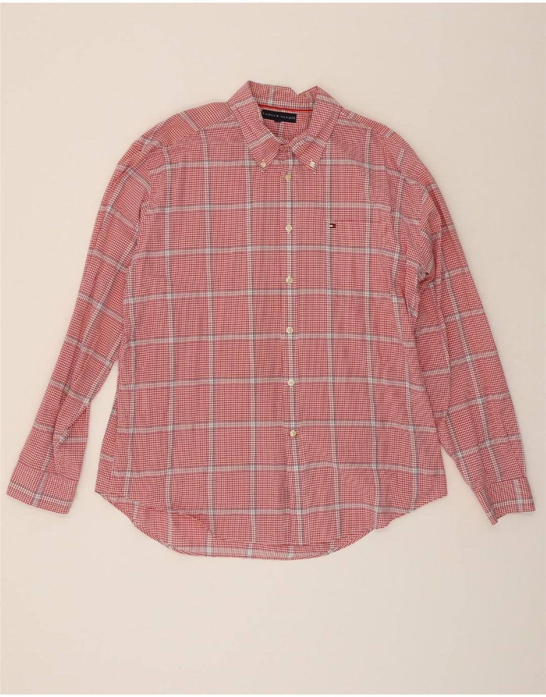TOMMY HILFIGER Mens Shirt XL Red Check Cotton Vintage Tommy Hilfiger and Second-Hand Tommy Hilfiger from Messina Hembry 