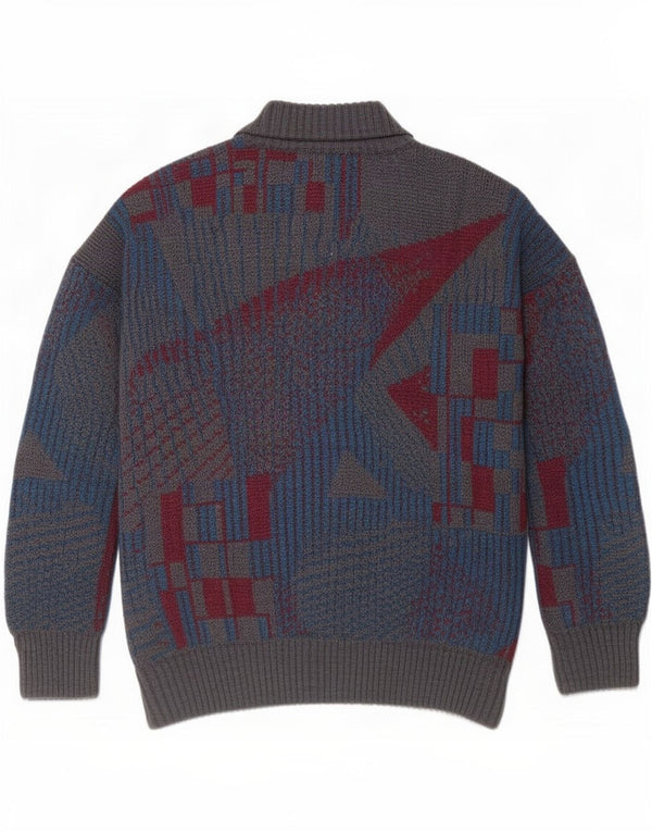 Pulover Cardigan Vintage pentru bărbați IT 54 XL Lână geometrică gri