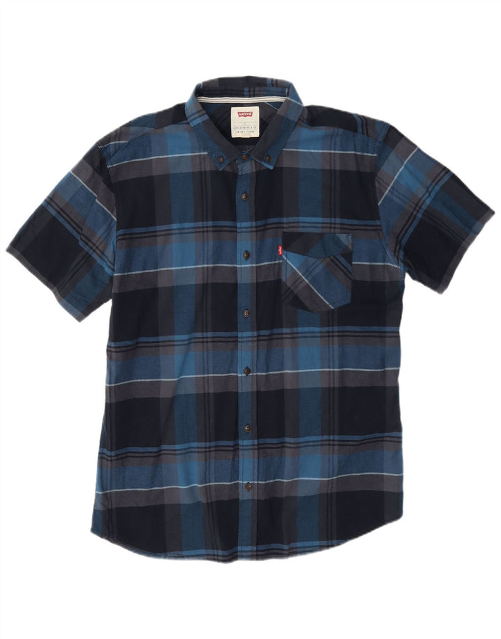 Cămașă cu mânecă scurtă pentru bărbați Levi's, mare, din bumbac cu carouri bleumarin