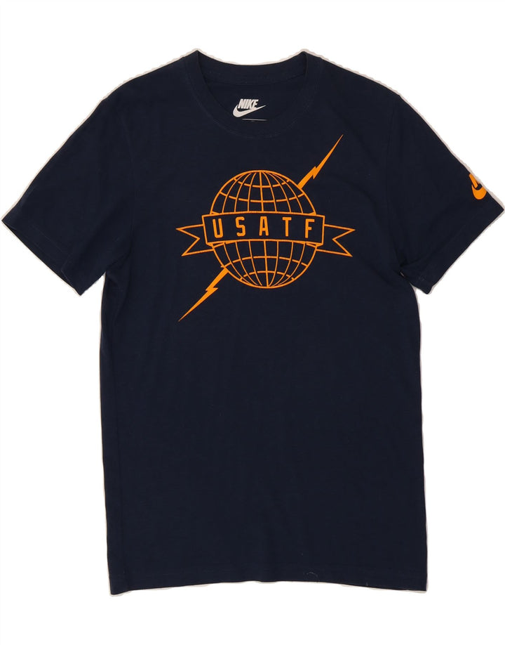 NIKE Mens Slim Fit Graphic T-Shirt Top Medium Navy Blue Vintage Nike and Second-Hand Nike from Messina Hembry 