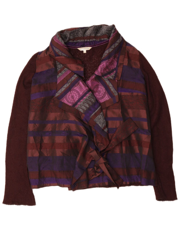 Jacqueline Riu Pulover cardigan pentru femei cu cravată în față UK 18 XL maro cu dungi