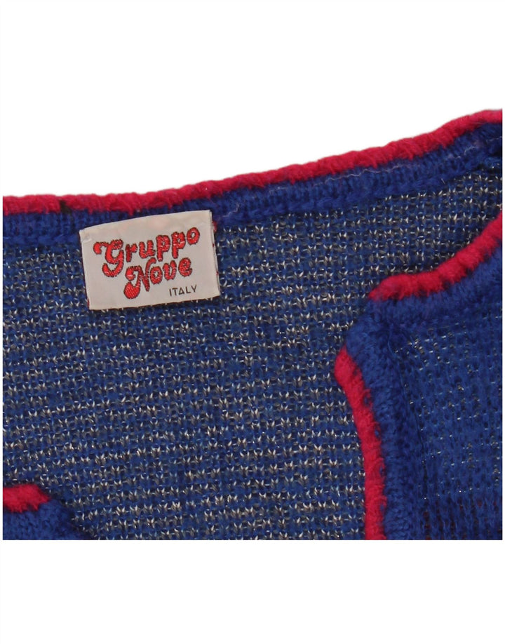 VINTAGE Pulover cu decolteu în V cu grafic pentru femei UK 16 Large Blue