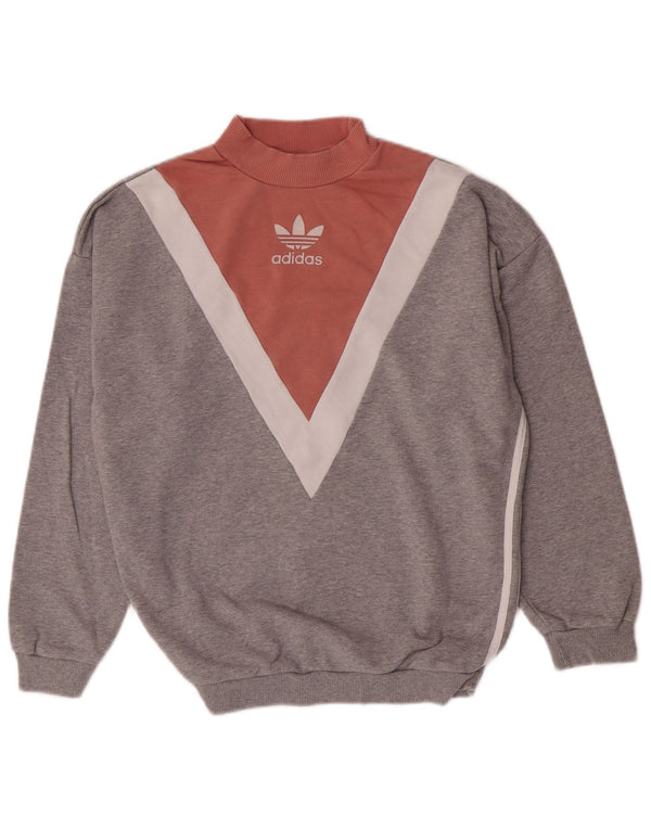 Pulover adidas pentru femei UK 12, bumbac color bloc, gri mediu