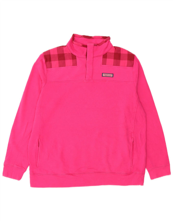 Vineyard Vines Hanorac pentru bărbați cu gât cu nasturi Pulover mic, roz, cu carouri din bumbac