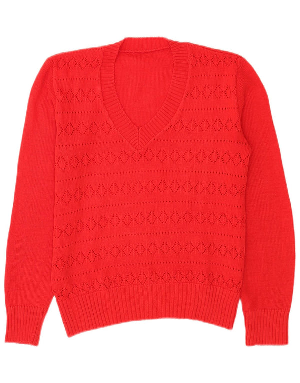 Pulover vintage pentru femei cu decolteu în V UK 16 Large Red