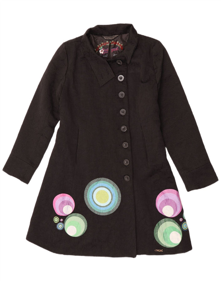 Pardesiu grafic pentru femei Desigual EU 44 XL poliester geometric negru