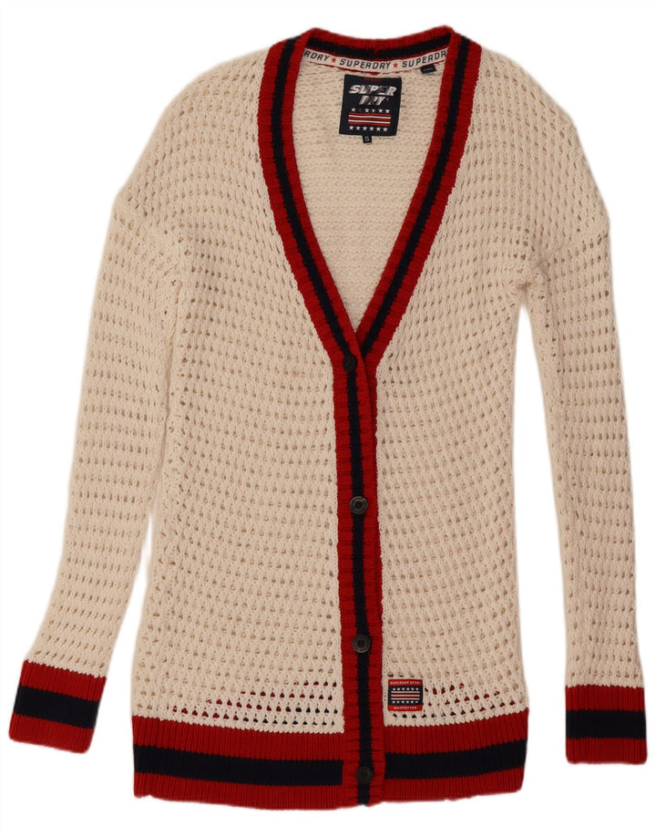 Pulover cardigan supradimensionat Superdry pentru femei UK 10, mic, alb, bloc de culoare