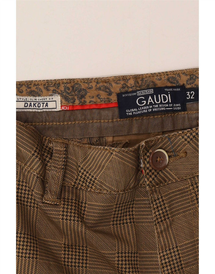 Pantaloni scurți chino Gaudi Dakota pentru bărbați W32, bumbac cu carouri maro mediu
