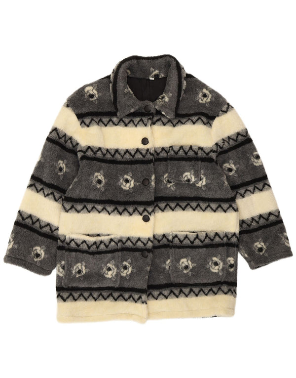 VINTAGE Jachetă Sherpa Windbreaker pentru femei UK 20/22 2XL Bej cu dungi