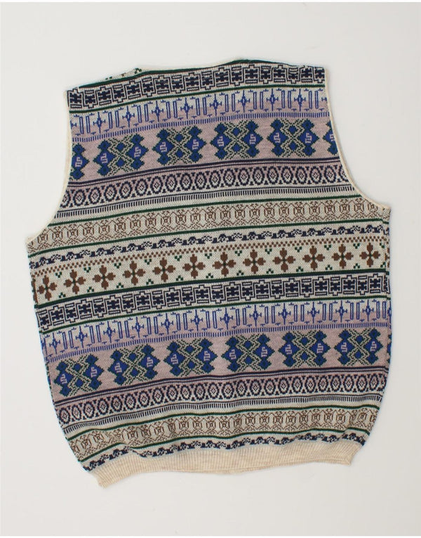 Cardigan Vintage fără mâneci pentru bărbați, lână Fair Isle, multicoloră, mare