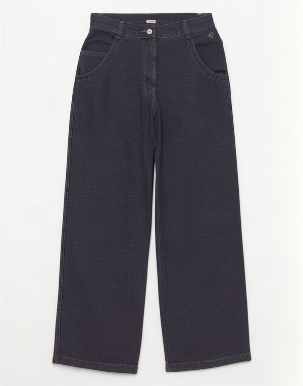 Pantaloni casual pentru femei cu talie înaltă Onyx cu picioare late UK 2 2XS W28 L32 bleumarin