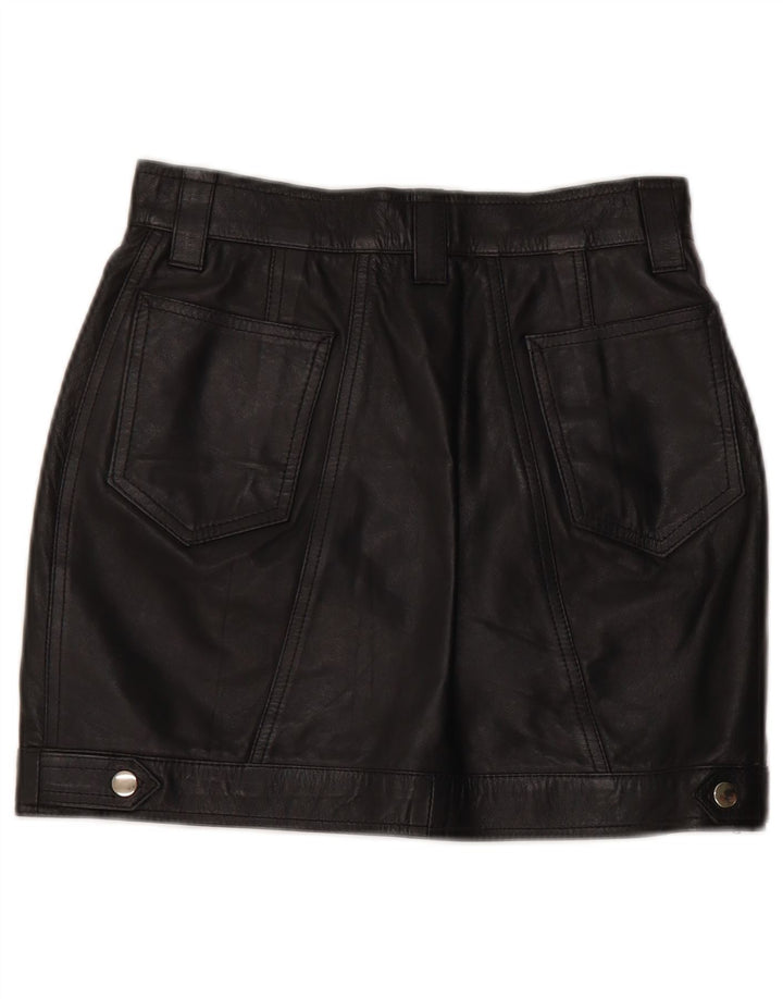 Mini fustă de piele VINTAGE pentru femei cu talie înaltă IT 42 Medium W26 Negru