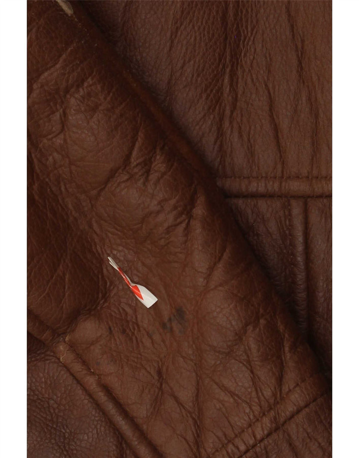 Jachetă vintage bărbătească din shearling IT 52 XL din piele maro