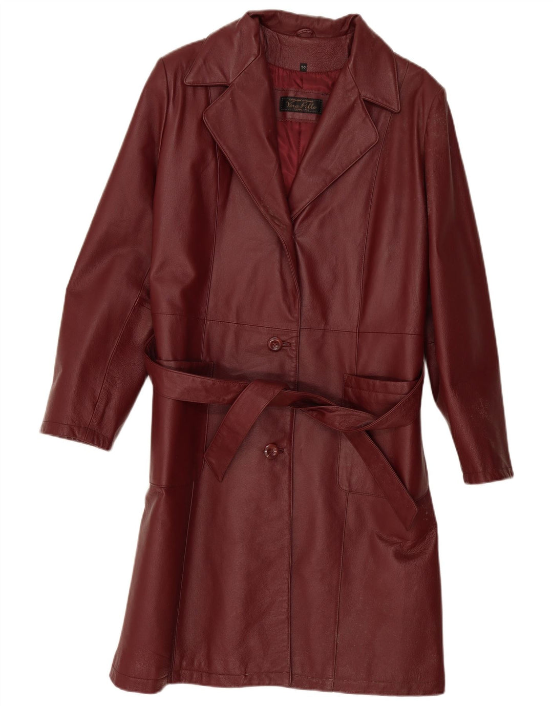 Palton din piele vintage pentru femei IT 50 XL din piele burgundă