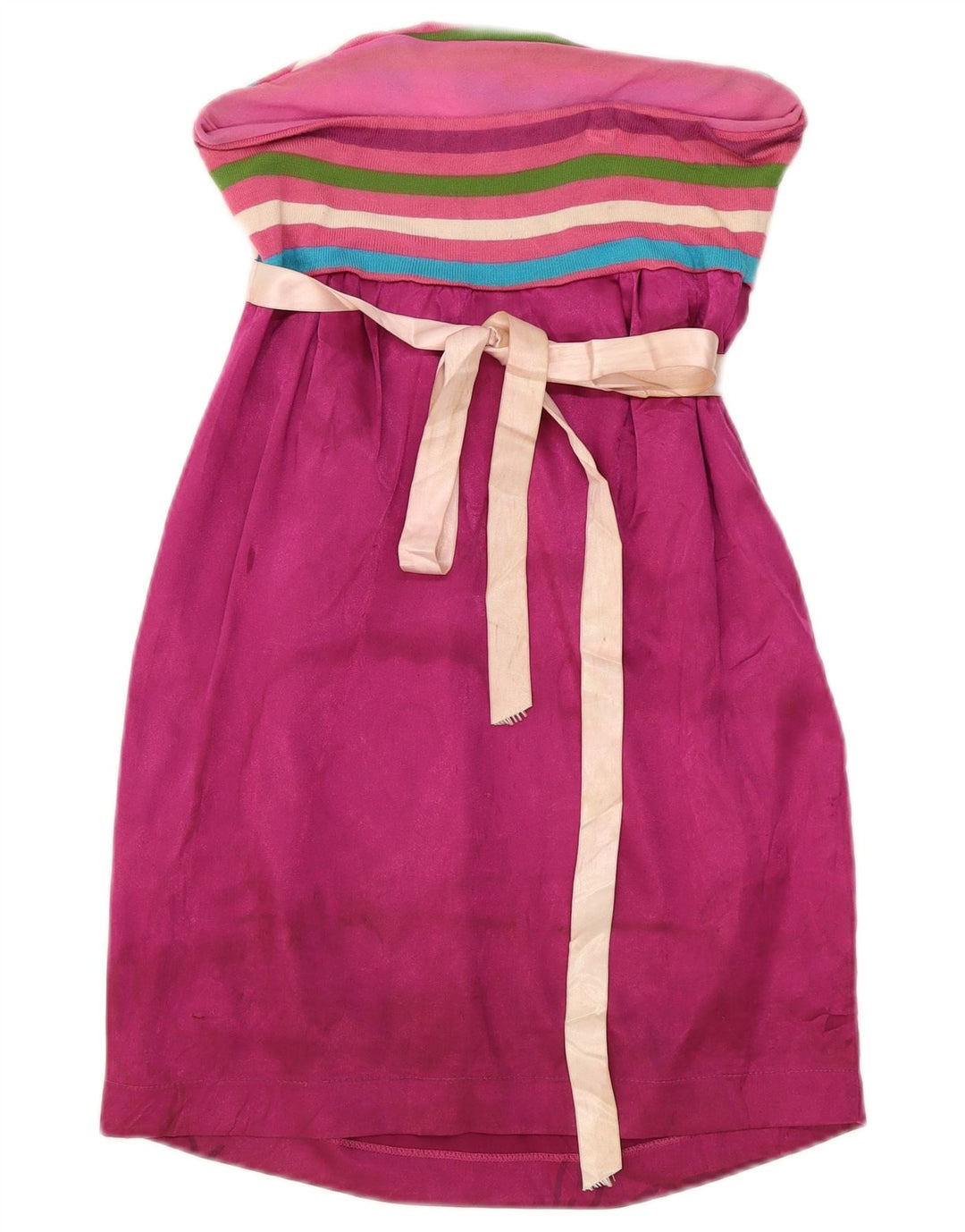 Rochie vintage pentru femei fără bretele UK 12 poliester cu dungi roz mediu