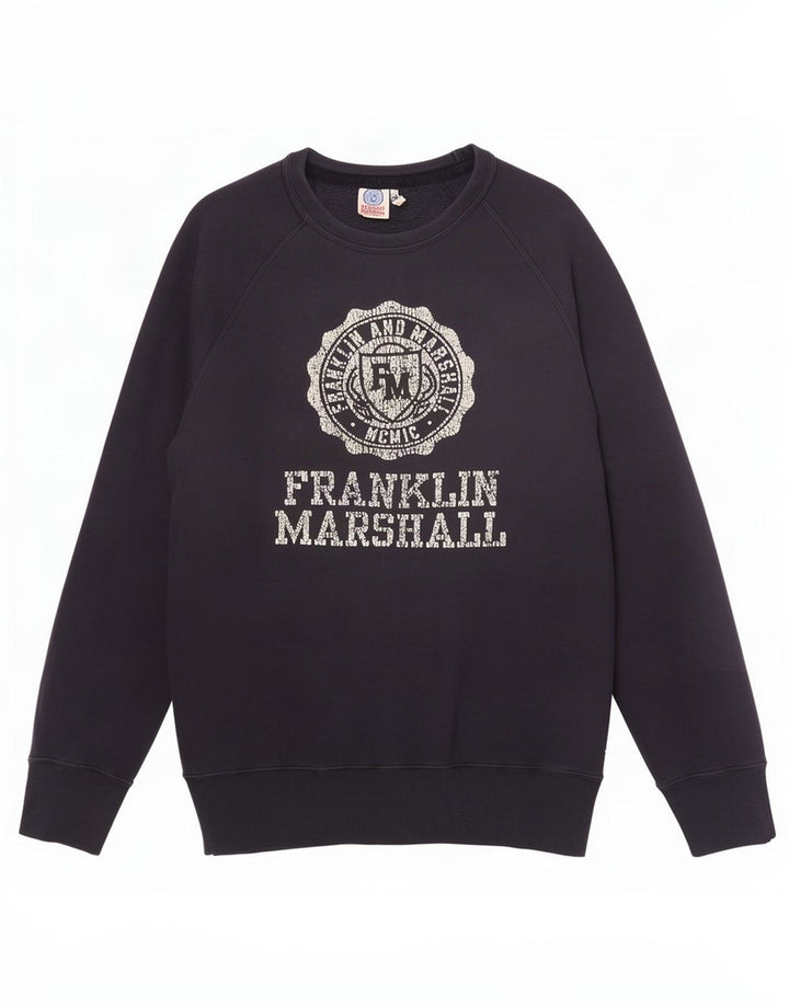 Pulover cu grafic pentru bărbați Franklin Marshall, albastru bleumarin mediu