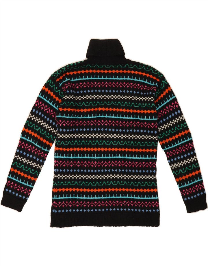 VINTAGE Womens Roll Neck Jumper Sweater UK 12 Medium Black Fair Isle Vintage Vintage and Second-Hand Vintage from Messina Hembry 