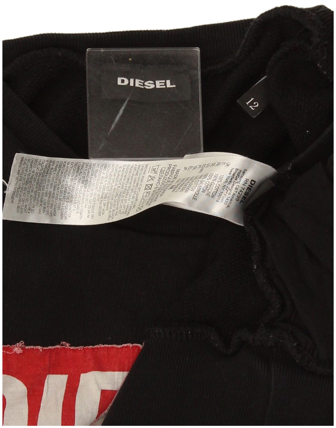 Pulover cu grafic pentru femei Diesel, UK 12, bumbac mediu negru