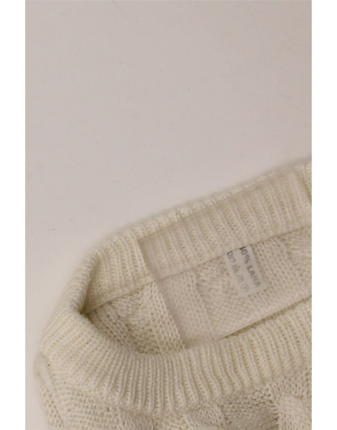 Pulover VINTAGE pentru femei cu decolteu rotund Lână albă medie UK 14