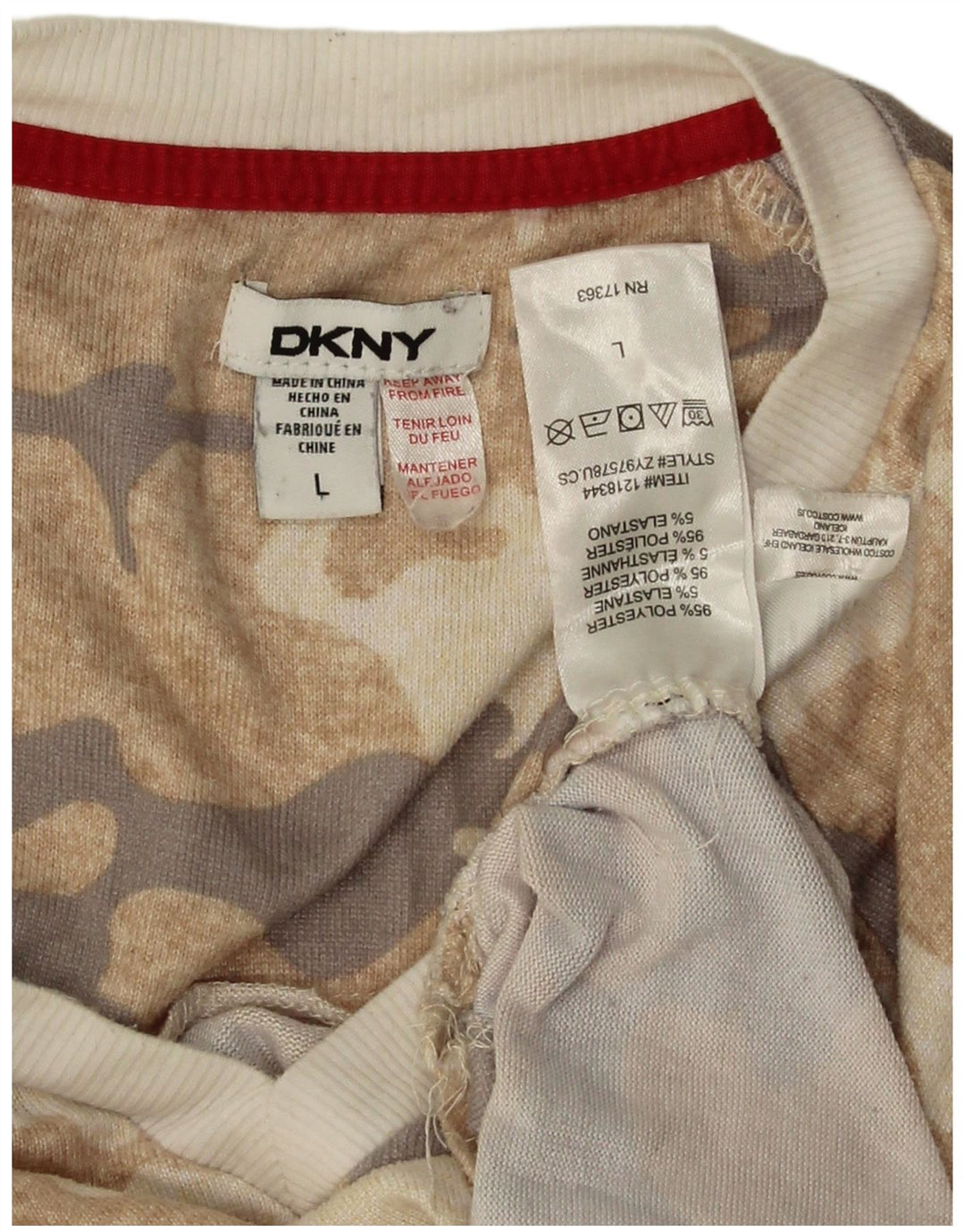 Dkny Top grafic pentru femei cu mânecă lungă UK 16 mare, bej, poliester de camuflaj