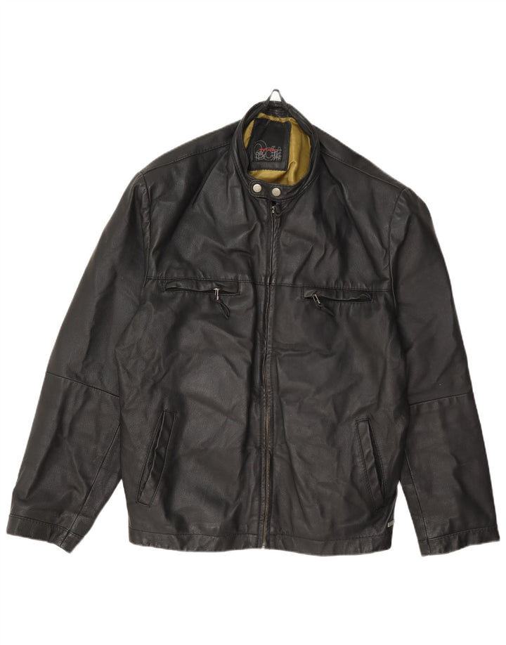 Pierre Cardin Mens Bomber Leather Jacket UK 40 Large Black