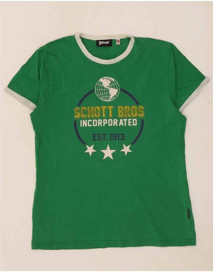 Tricou grafic Schott pentru bărbați Top din bumbac verde mediu