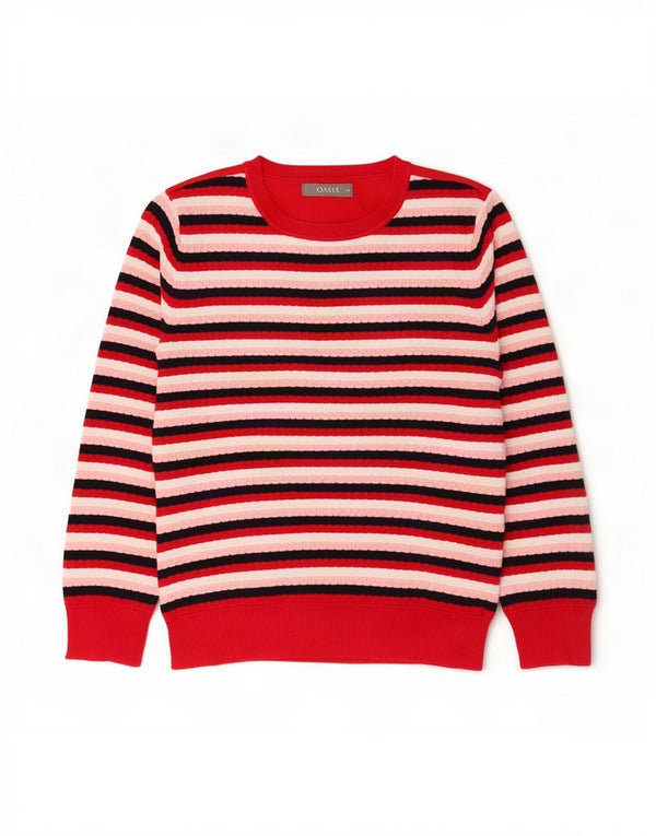 Oasis Womens Boat Neck Jumper Sweater UK 14 Medium Red Striped Cotton