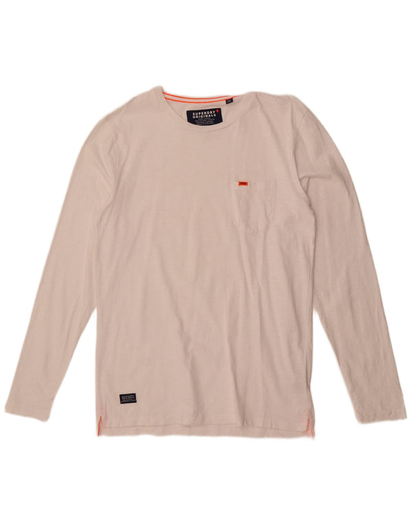 Top pentru bărbați Superdry cu mânecă lungă, mare, alb, din bumbac