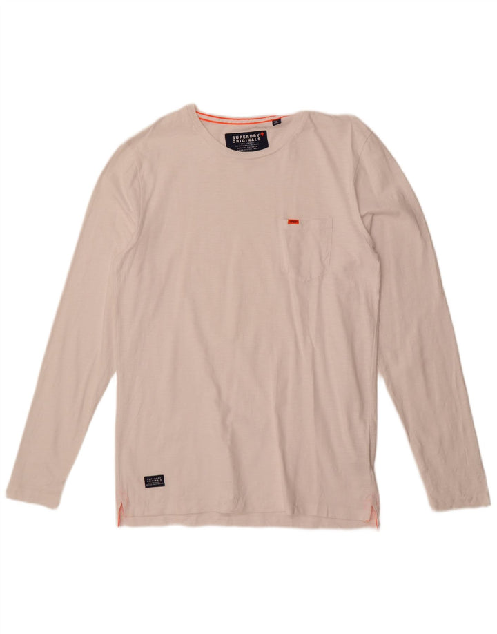 Top pentru bărbați Superdry cu mânecă lungă, mare, alb, din bumbac