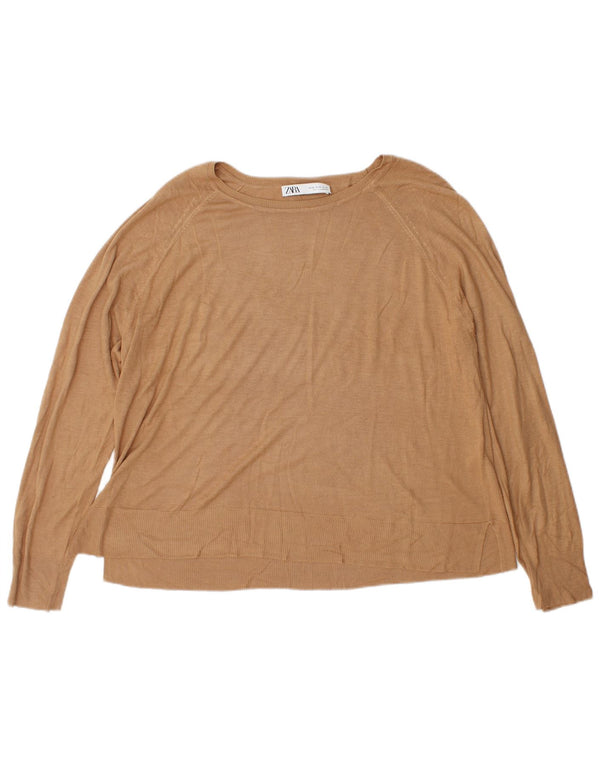 Pulover pentru femei Zara cu gât de barcă UK 18 XL maro viscoză