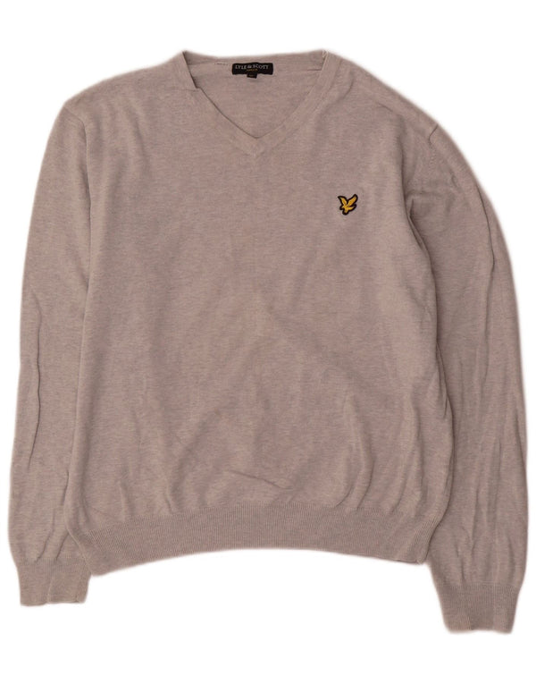 Pulover cu decolteu în V Lyle & Scott pentru femei UK 18 XL bumbac cu pete gri