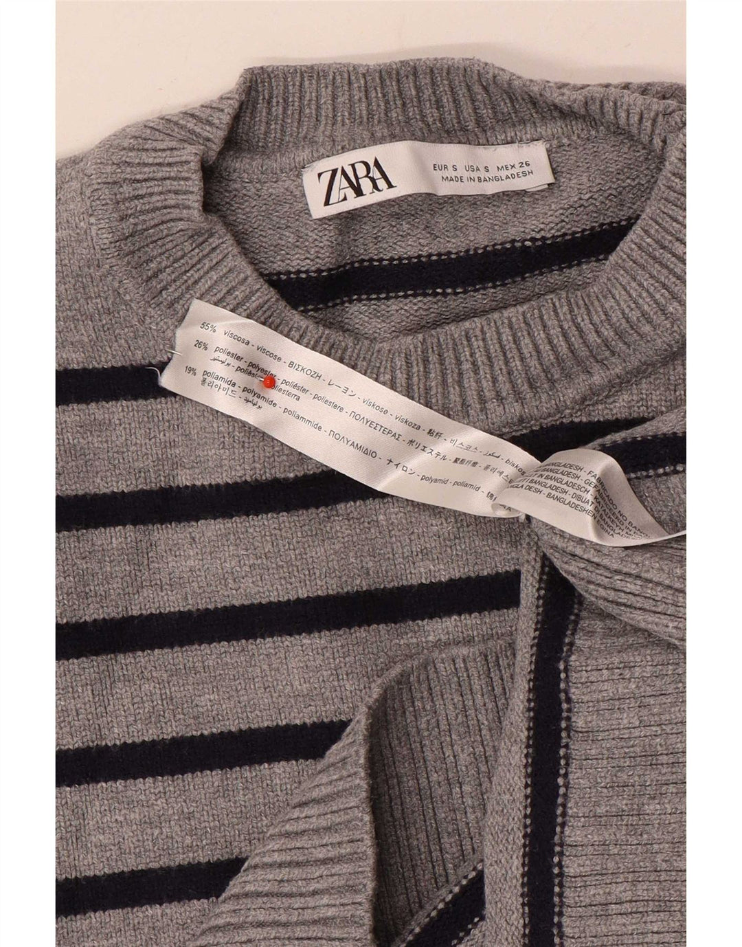 Pulover pentru femei supradimensionat cu gâtul turnat Zara UK 10 mic, gri cu dungi