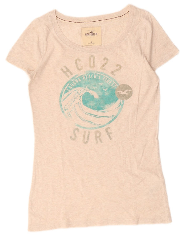Tricou grafic Hollister pentru femei Top UK 14 Large Beige Bumbac