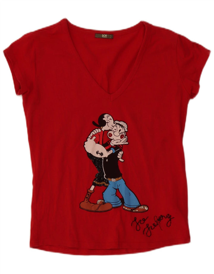 ICEBERG Popeye Tricou grafic Top UK 12 Bumbac roșu mediu