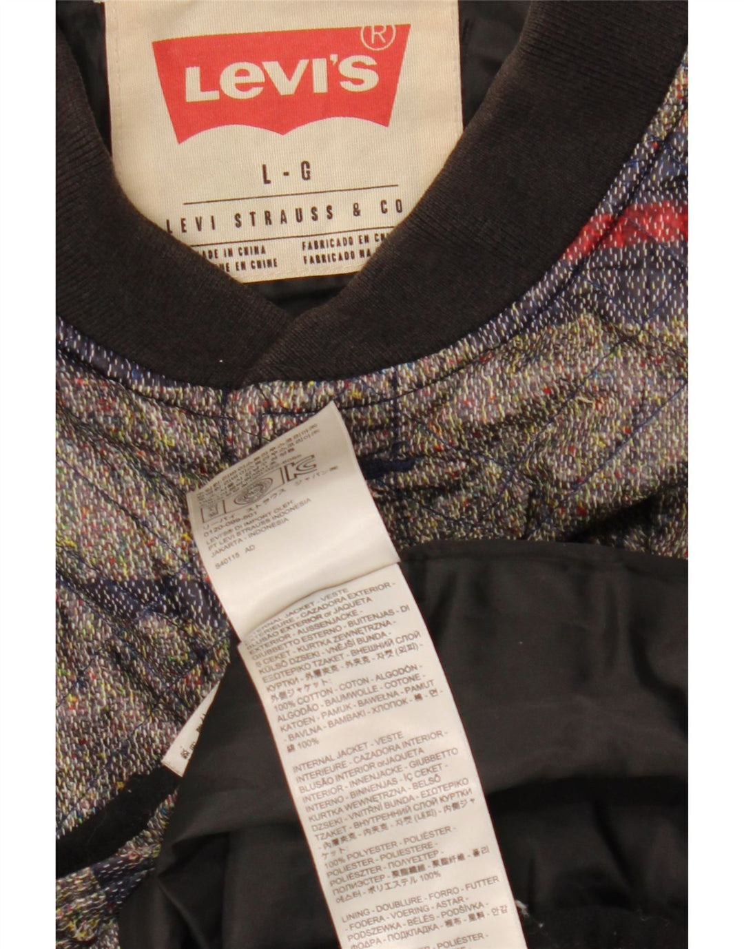 Jachetă matlasată Levi's pentru bărbați UK 40, bumbac cu dungi gri mari