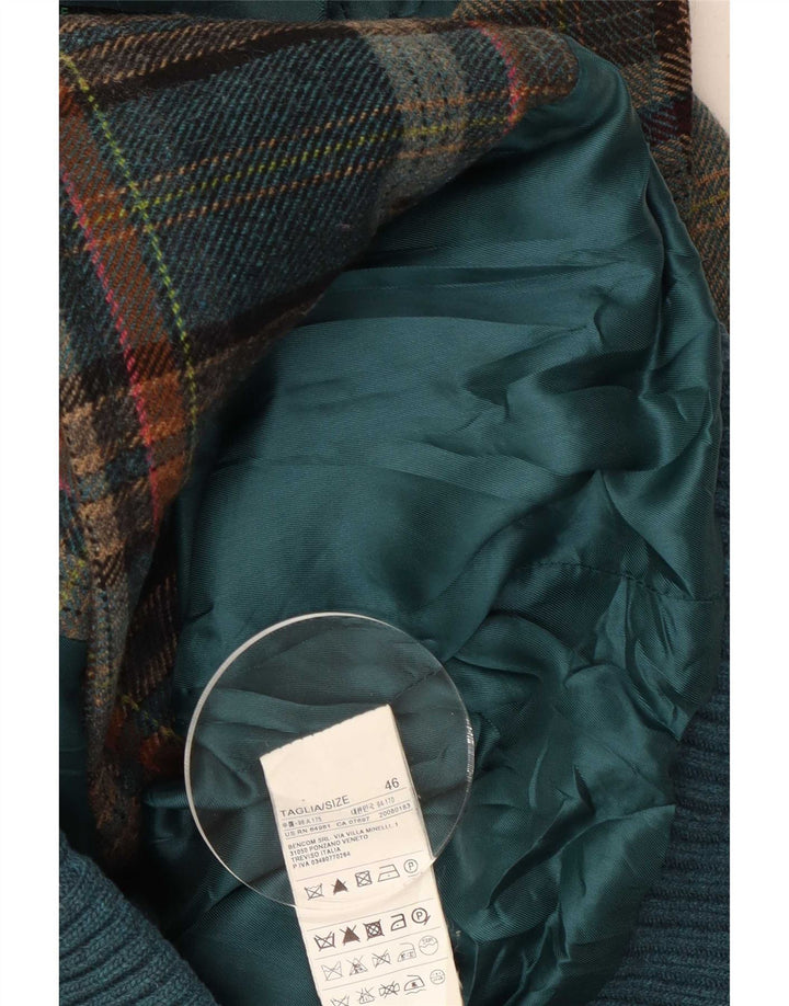 Jachetă Bomber Militară Benetton pentru femei IT 46 Lână mare cu carouri verde