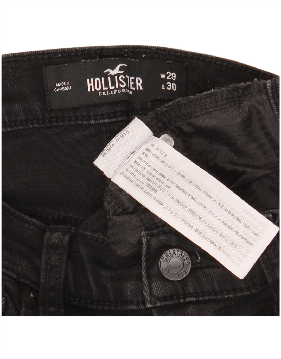 Blugi skinny învechiți pentru femei HOLLISTER W29 L30 bumbac negru