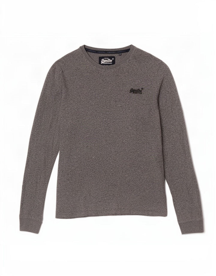 Top pentru bărbați Superdry cu mânecă lungă, gri mediu, bumbac cu pete