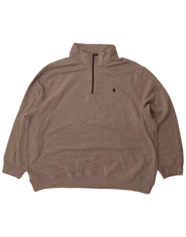 Pulover IZOD pentru bărbați, cu fermoar și gât, bumbac gri 2XL