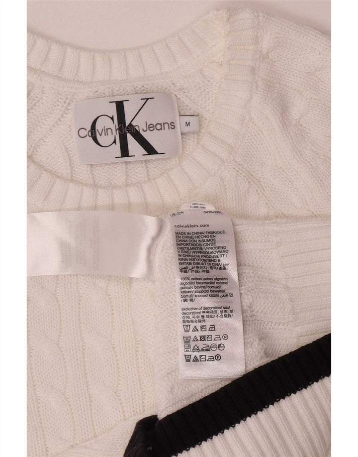Pulover Calvin Klein Jeans pentru femei cu decolteu rotund alb mediu UK 12