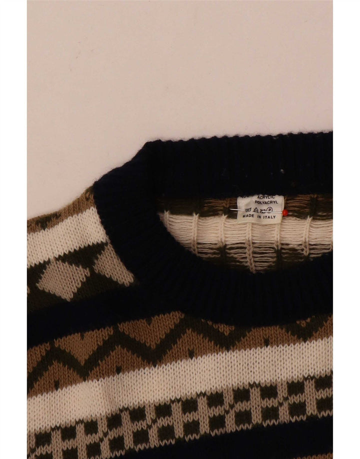 Pulover vintage pentru bărbați, cu gât de barcă, mijlociu, multicolor, geometric