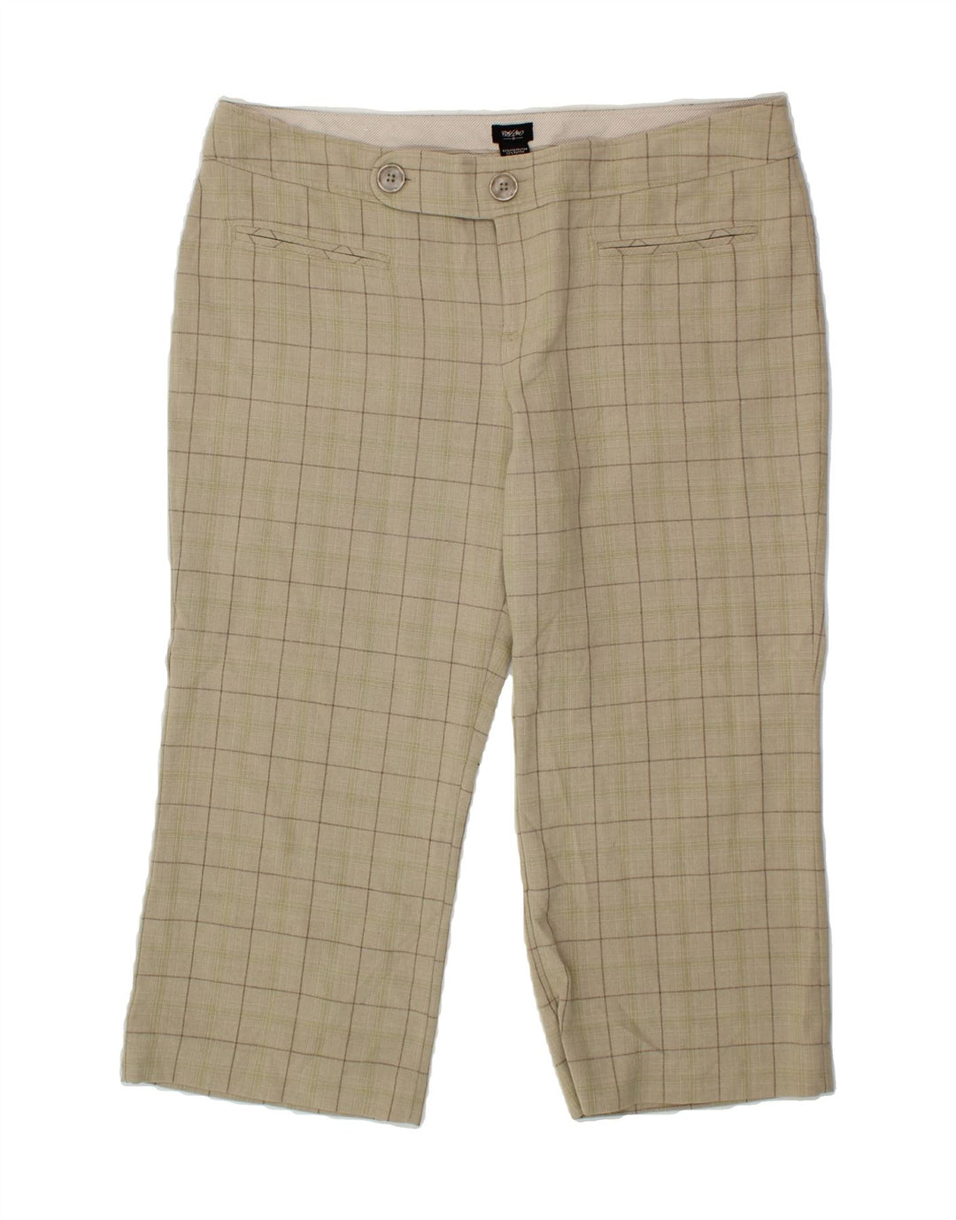 MOSSIMO Womens Capri Trousers US 16 2XL W38 L24 Beige Check Polyester Vintage Mossimo and Second-Hand Mossimo from Messina Hembry 