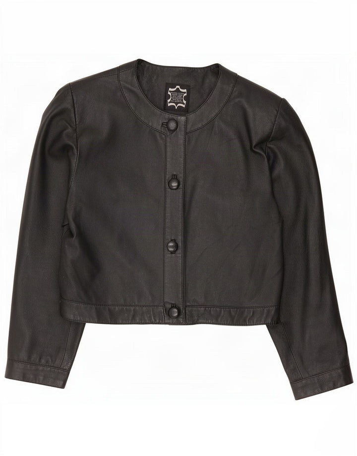 Jachetă Bolero din piele supradimensionată pentru femei Vintage IT 40 Small Black