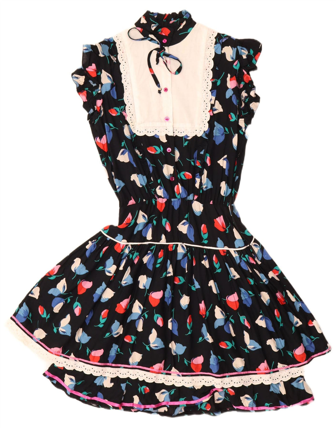 Rochie de ceai vintage pentru femei UK 12 Medium Black Floral