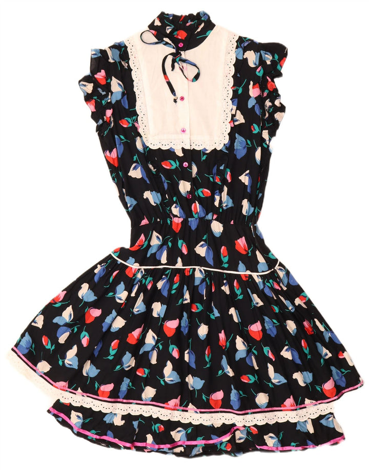 Rochie de ceai vintage pentru femei UK 12 Medium Black Floral